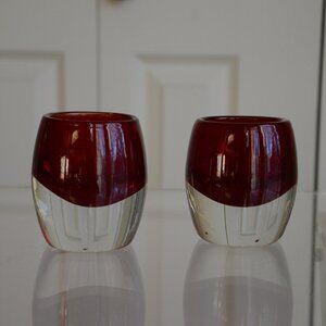 Lot of 2 Crate and Barrel Diva Votive Ruby Red Glass Candle Holder